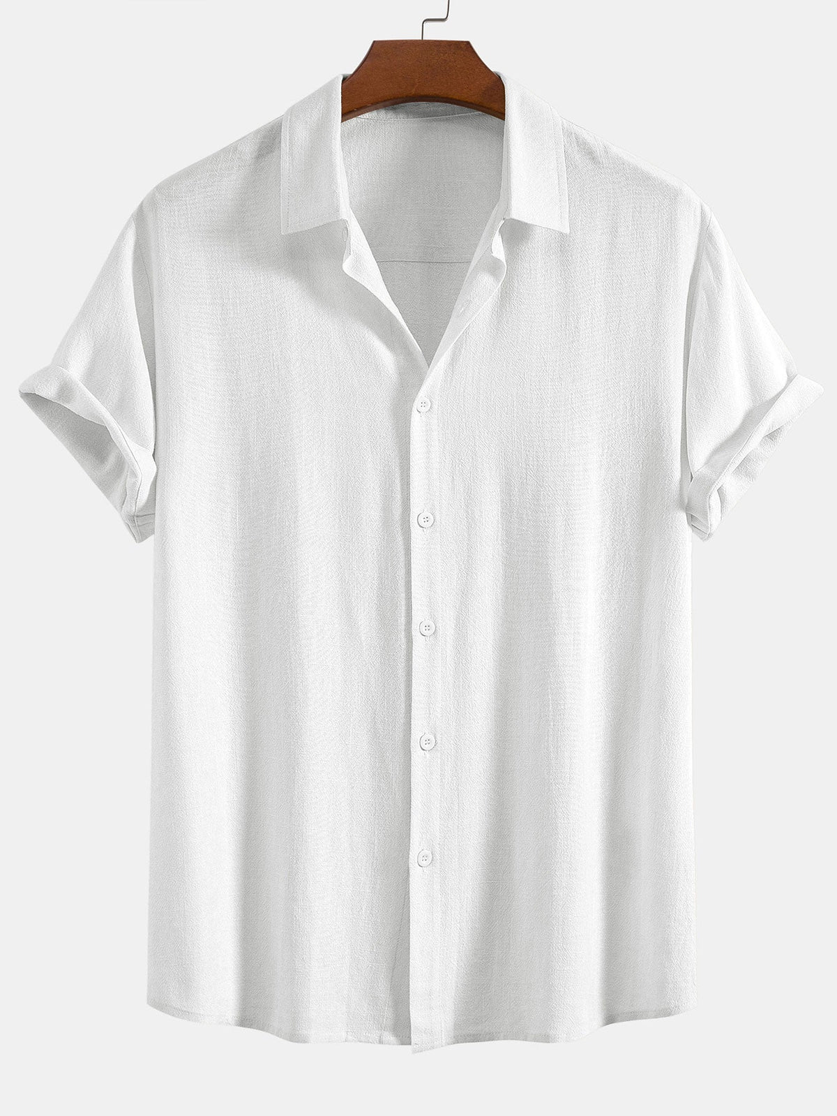 Linen Rayon Blend Button Up Shirt & Crinkled Textured Drawstring Shorts