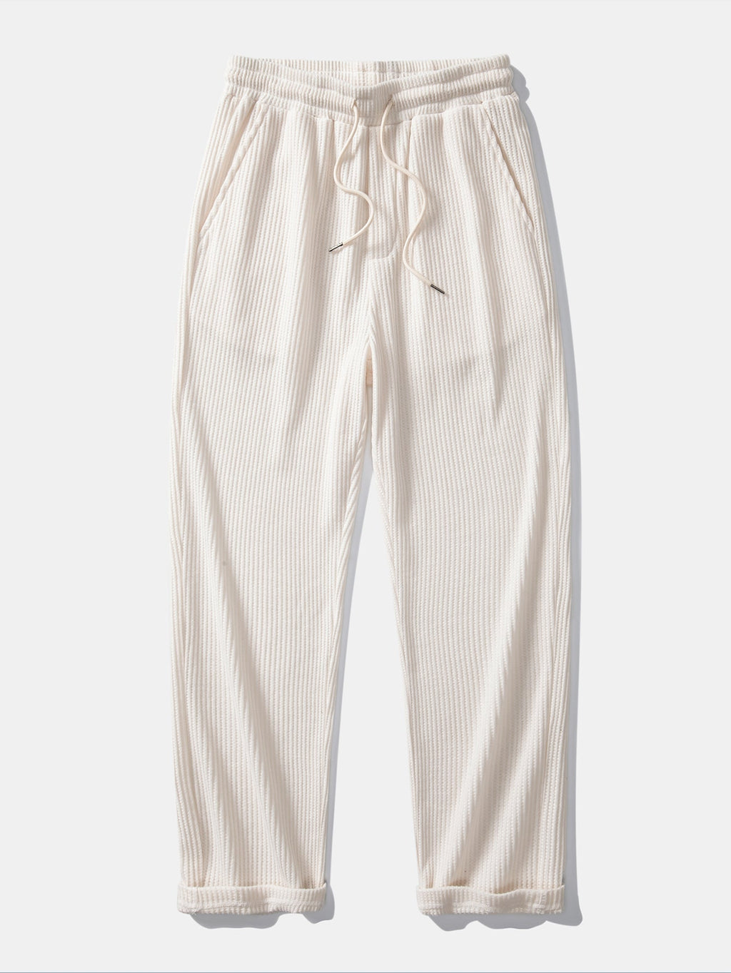 Long Sleeve Waffle Mock Neck T-Shirt & Drawstring Knitted Waffle Pants