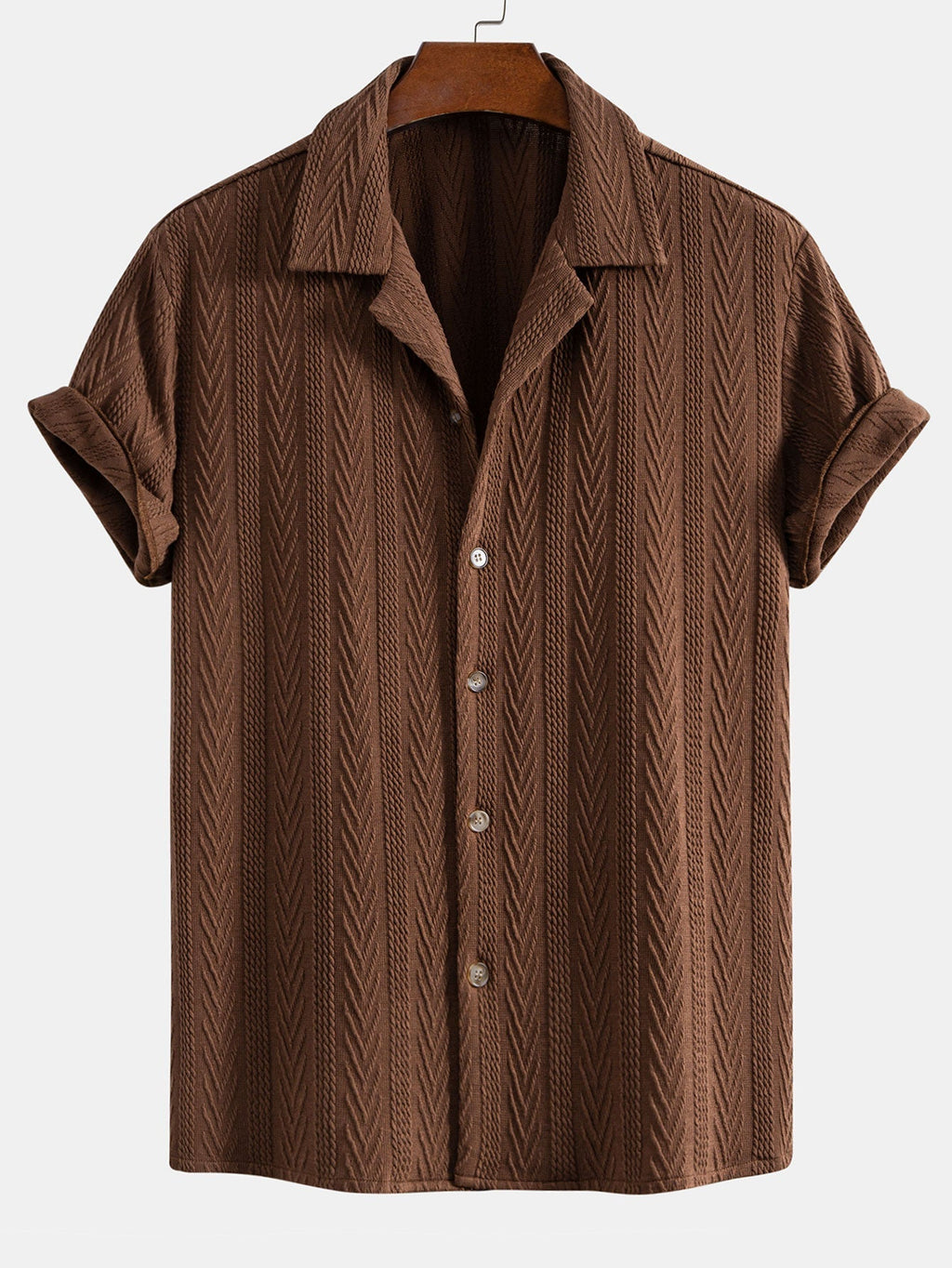 Texture Jacquard Cuban Shirt & Wrinkle Textured Straight Leg Pants