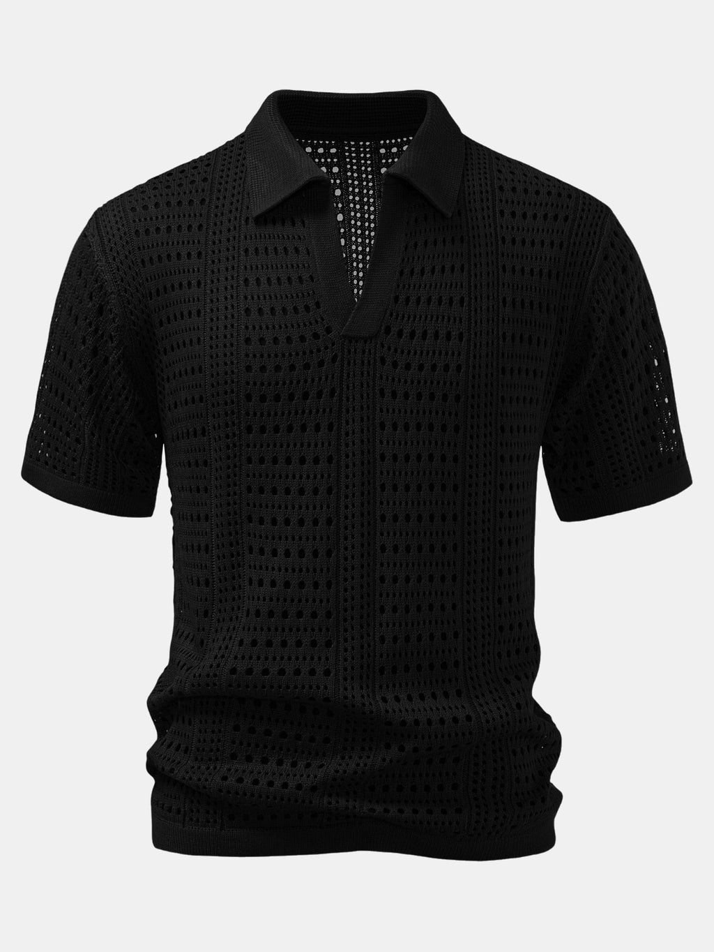 Crochet  V Neck Polo Shirt & Straight Leg Linen Pants