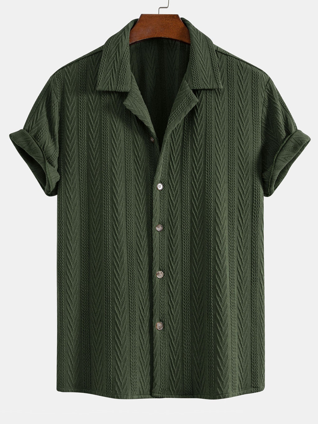 Texture Jacquard Cuban Shirt & Wrinkle Textured Straight Leg Pants