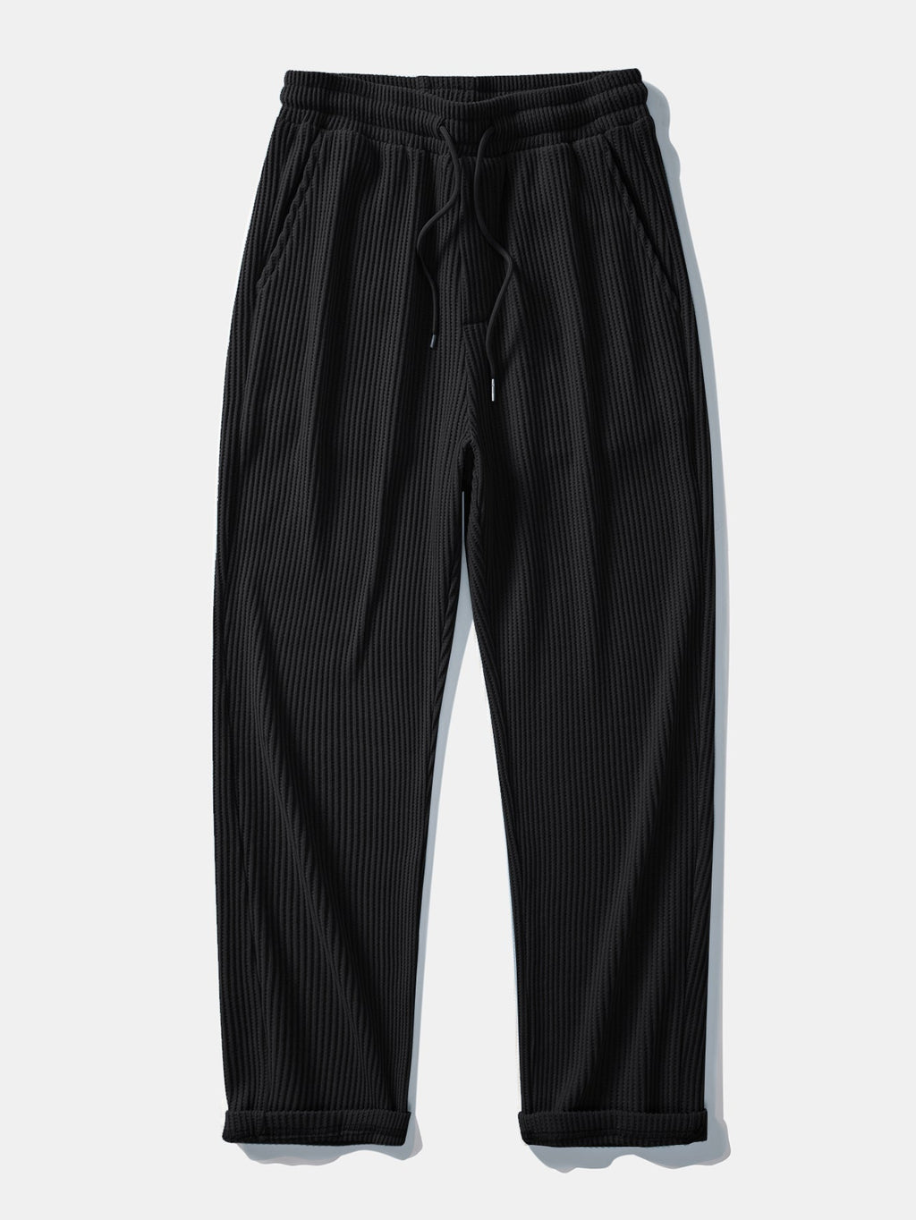 Long Sleeve Waffle Mock Neck T-Shirt & Drawstring Knitted Waffle Pants
