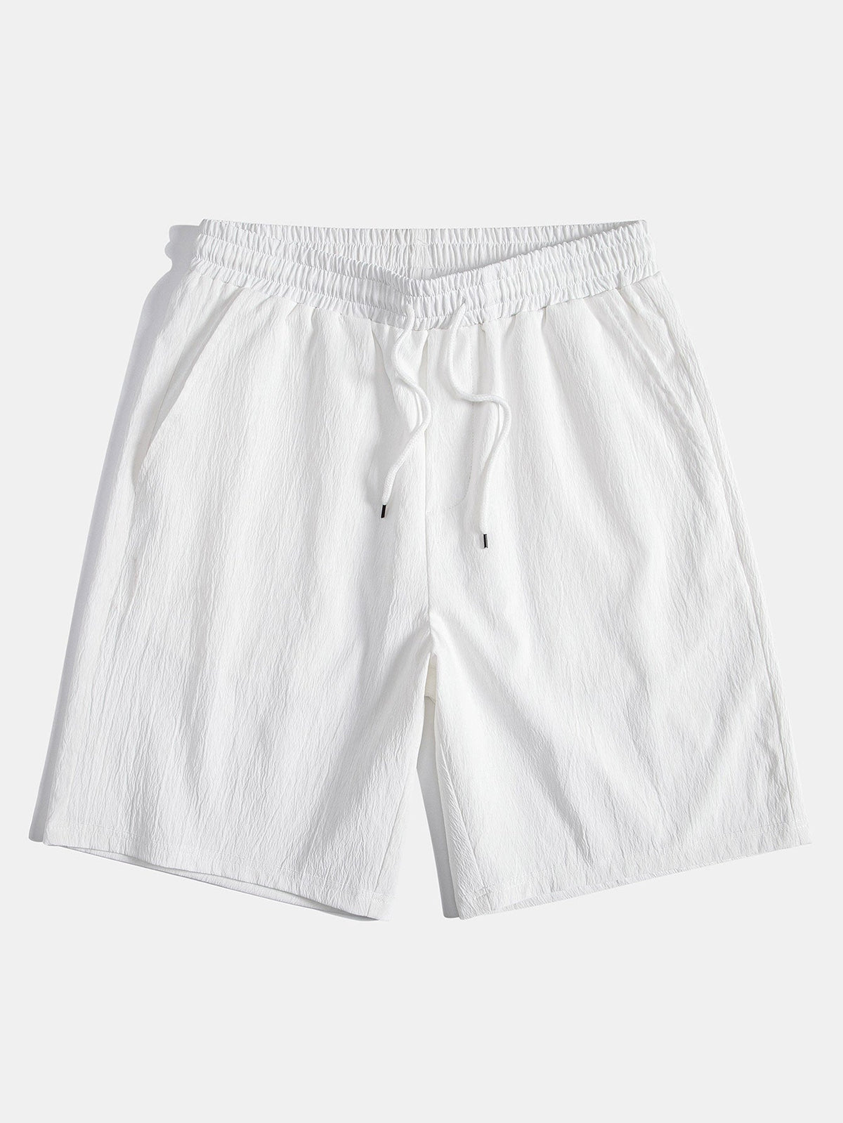 Geometric Jacquard Eyelet Cuban Shirt & Crinkled Textured Drawstring Shorts