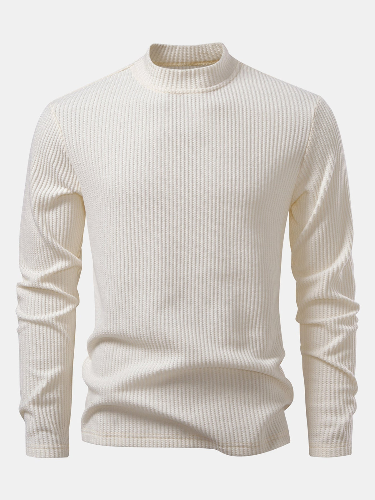 Long Sleeve Waffle Mock Neck T-Shirt & Drawstring Knitted Waffle Pants