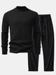 Long Sleeve Waffle Mock Neck T-Shirt & Drawstring Knitted Waffle Pants