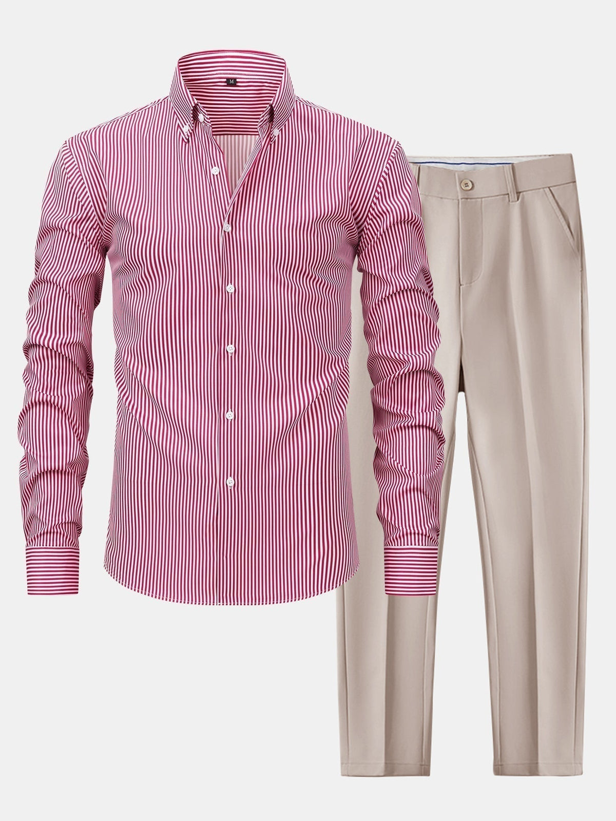 Long Sleeve Stripe Button Up Shirt & Slim Fit Tapered Trousers