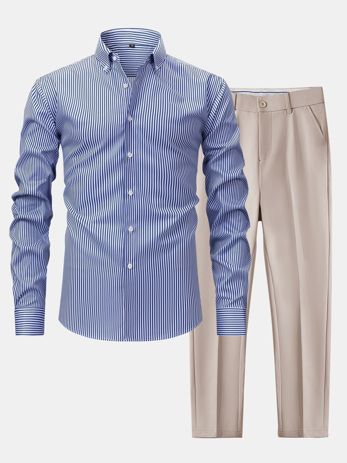 Long Sleeve Stripe Button Up Shirt & Slim Fit Tapered Trousers