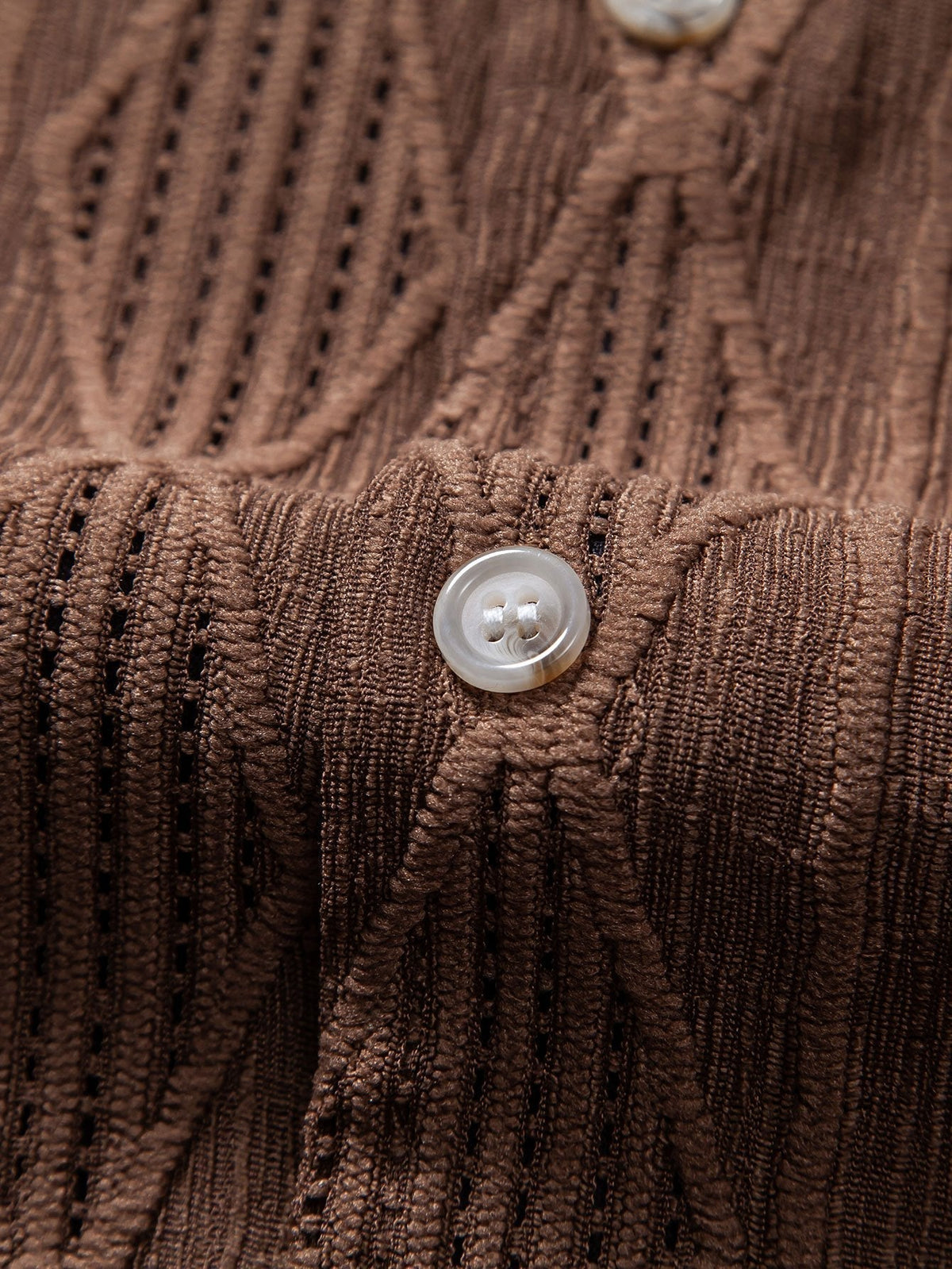 Geometric Jacquard Eyelet Cuban Shirt & Crinkled Textured Drawstring Shorts